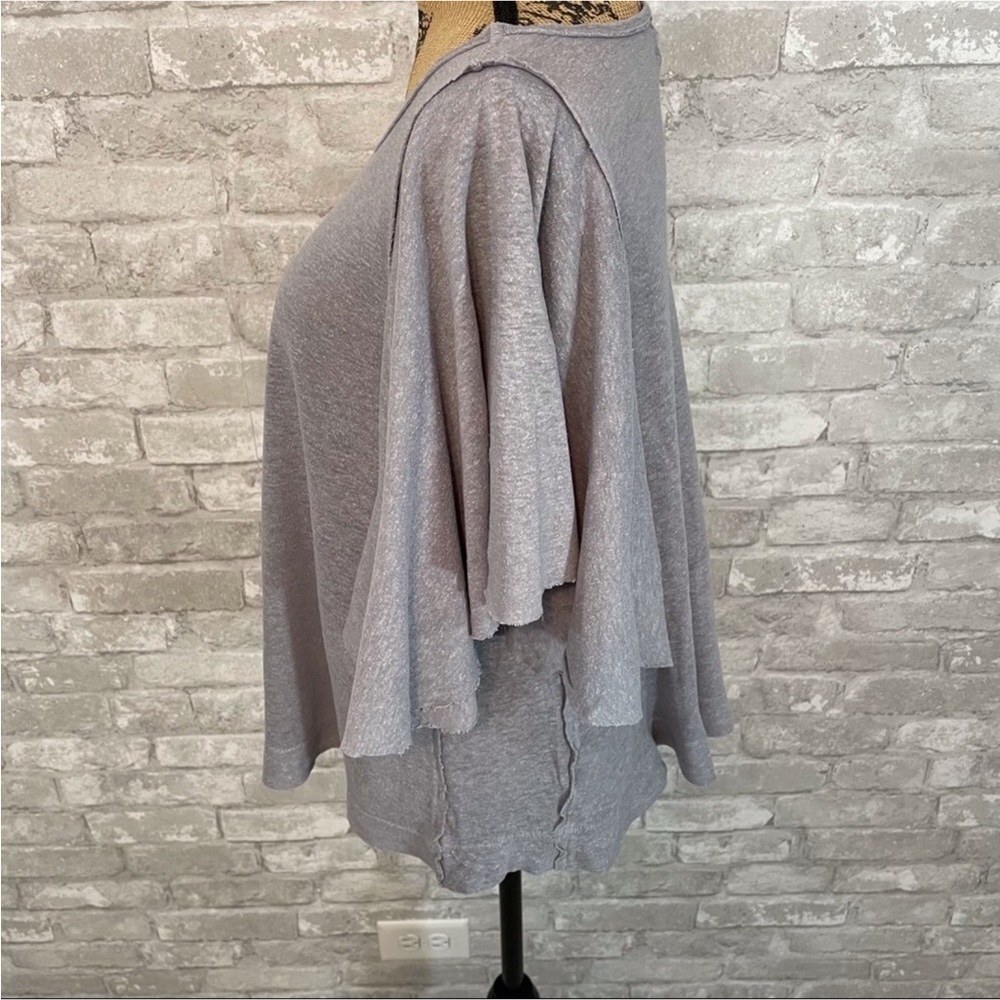Anthropologie T.la Organic Cotton Grey Flutter Sleeve Top - Picture 2 of 5